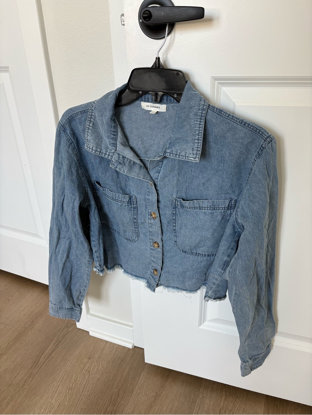 Cropped Denim Shirt Jacket in Light Blue - Juniors